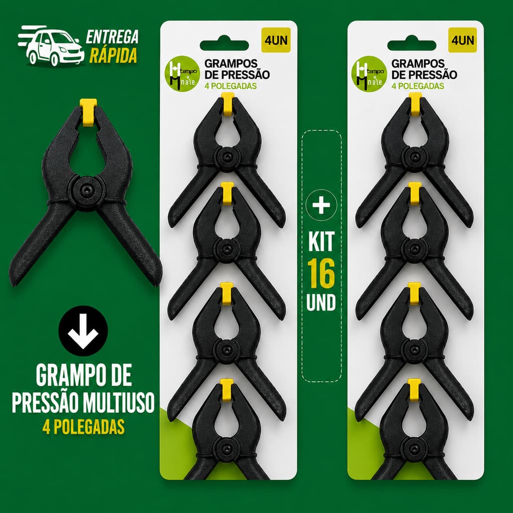 Kit Grampos de Pressão 4 Polegadas Reforçados Garra Fixação Marcenaria Artesanato Oficina Multiuso