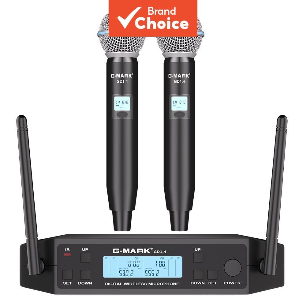 Sistema de Microfone Sem Fio G-MARK GD1.4 UHF Microfone Dinâmico de Mão Frequência Ajustável Karaoke DJ