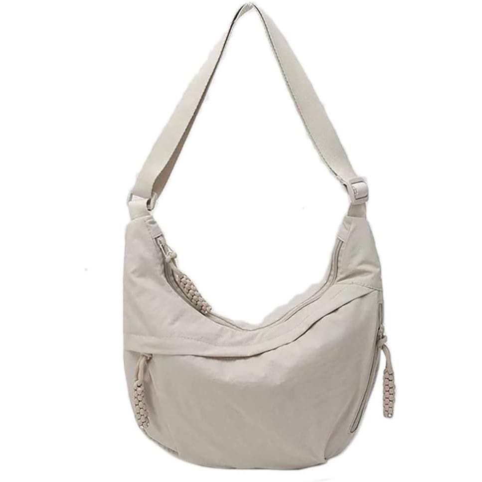 Bolsa Hobo para Mulheres e Homens, Bolsa de Ombro em Forma de Meia-Lua, Bolsa Transversal Retro de Nylon e Lona, Bolsa d