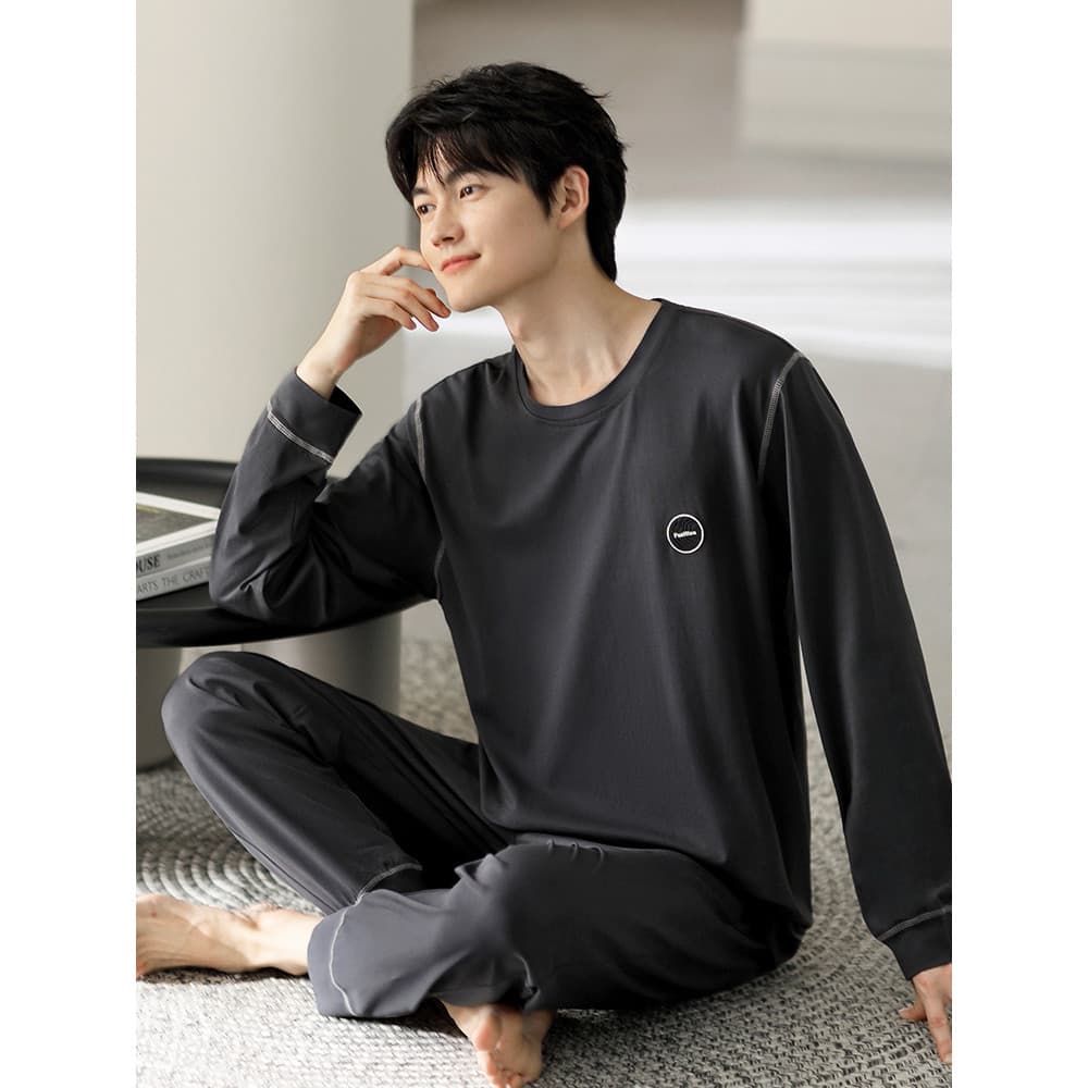 Pijamas masculinos primavera outono estilo puro algodão manga comprida outono estilo fino Plus Size masculino outono inv