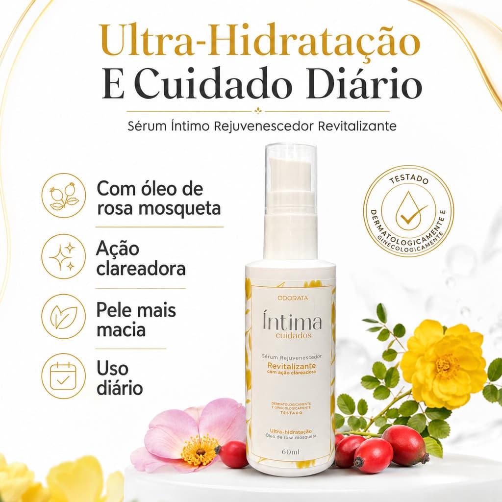Sérum Íntimo Odorata Com Rosa Mosqueta Ação Clareadora E Hidratação Intensa 60ml