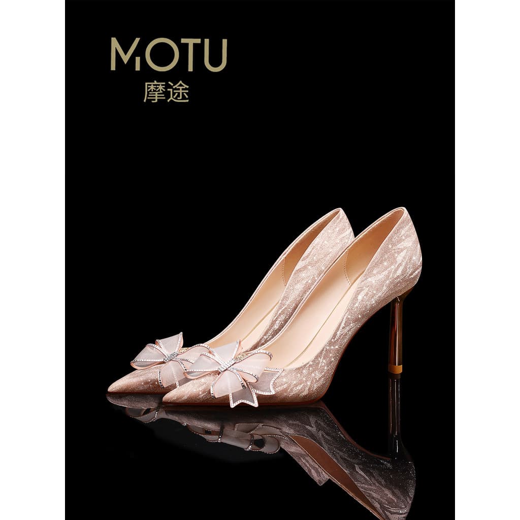 Arco cristal bonito sapatos de casamento dourados geralmente pode usar casamento salto alto feminino Stiletto casamento