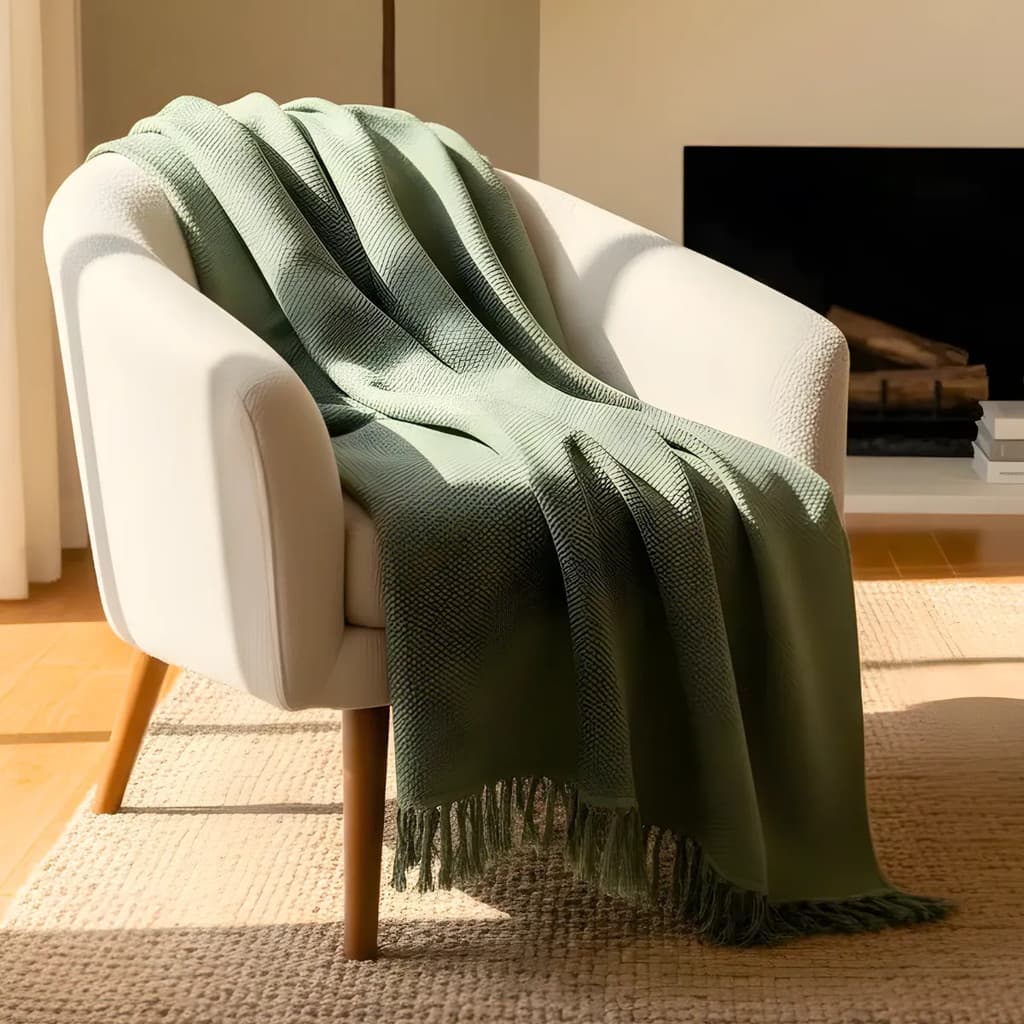 Manta Decorativa Sofá Naturalle Verde 100% Algodão 1,20x2,00
