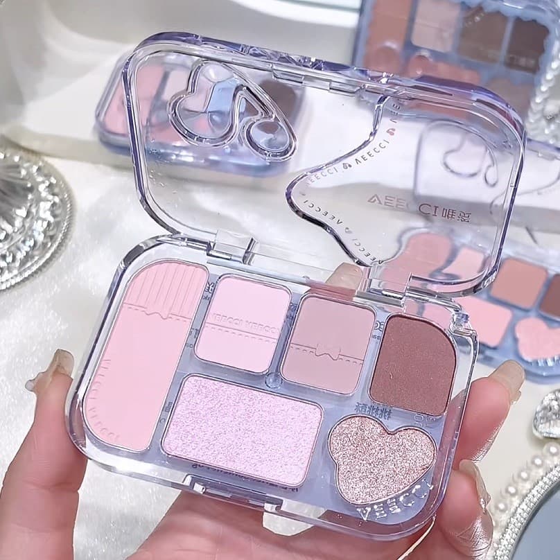 Veecci VEECI fantasia renda seis cores paleta de sombras paleta abrangente baixa saturação Blush alto brilho fino Glit