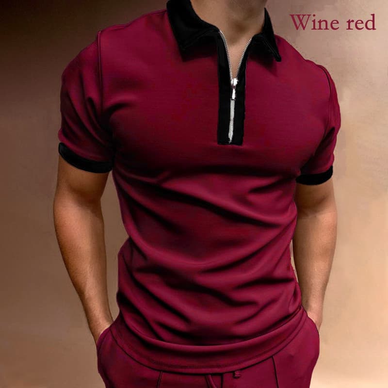 Camisa polo masculina Casual de verão de cor pura, zíper, lapela, camisa polo estilo retrô