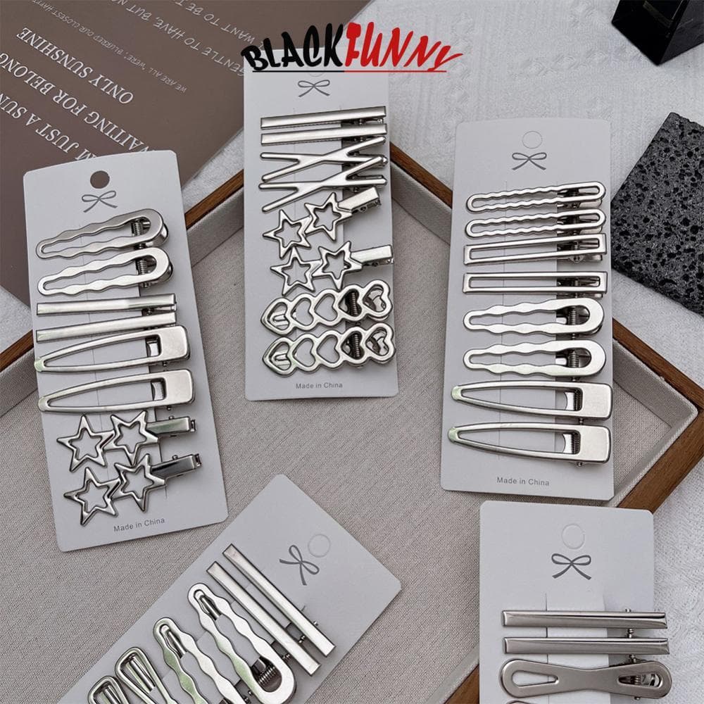 BLACKFUNNY 8 Pçs/Set Prata Metal Multistyle Grampos De Cabelo Sem Costura Franja Clipes Simples Headwear Acessórios Para