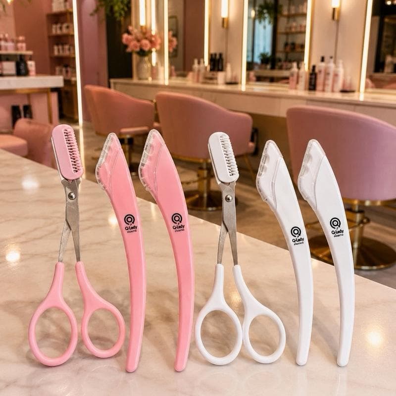 Kit para Sobrancelhas 3 Peças Tesoura com Pente + 2 Navalhas Removedoras