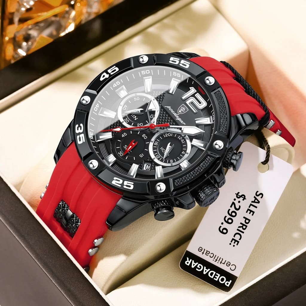 POEDAGAR 912 Moda Cronógrafo Relógio Masculino À Prova D'água Luminosa Data Silicone Pulseira Relógios De Quartzo Para H