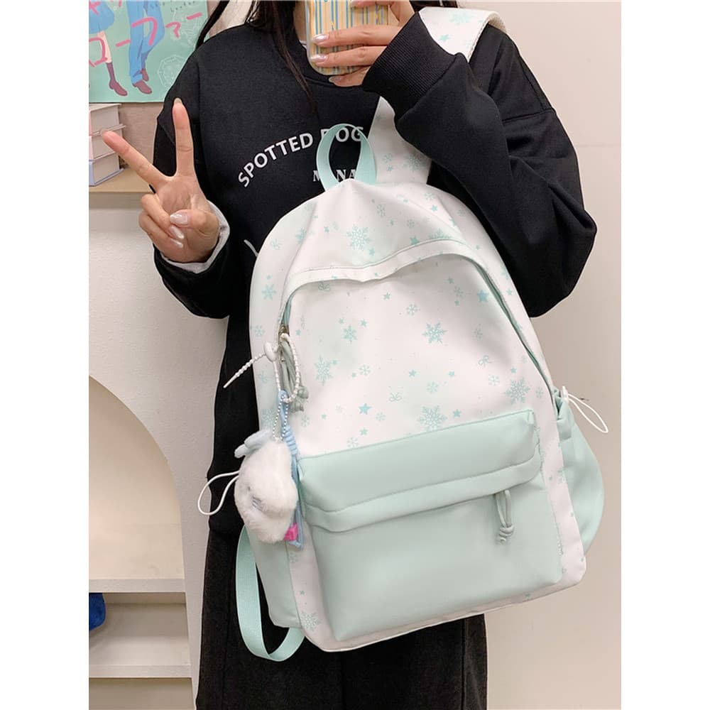 Doce floco de neve mochila feminina estudante mochila grande capacidade Casual mochila Multi-bolso moda Commuter mochila