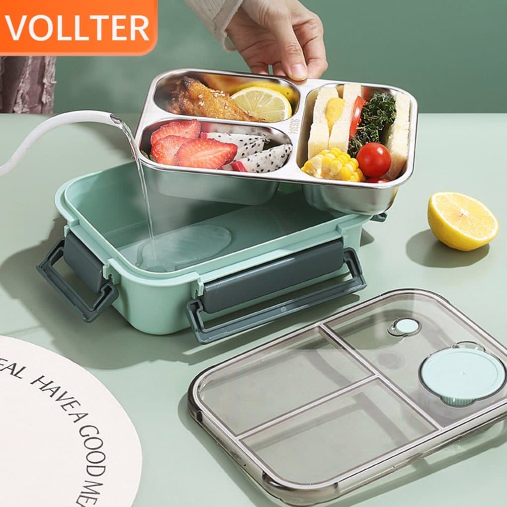 Lancheira Bento De Aço Inoxidável Com Colher E Garfo Fácil De Limpar Ou Viajar