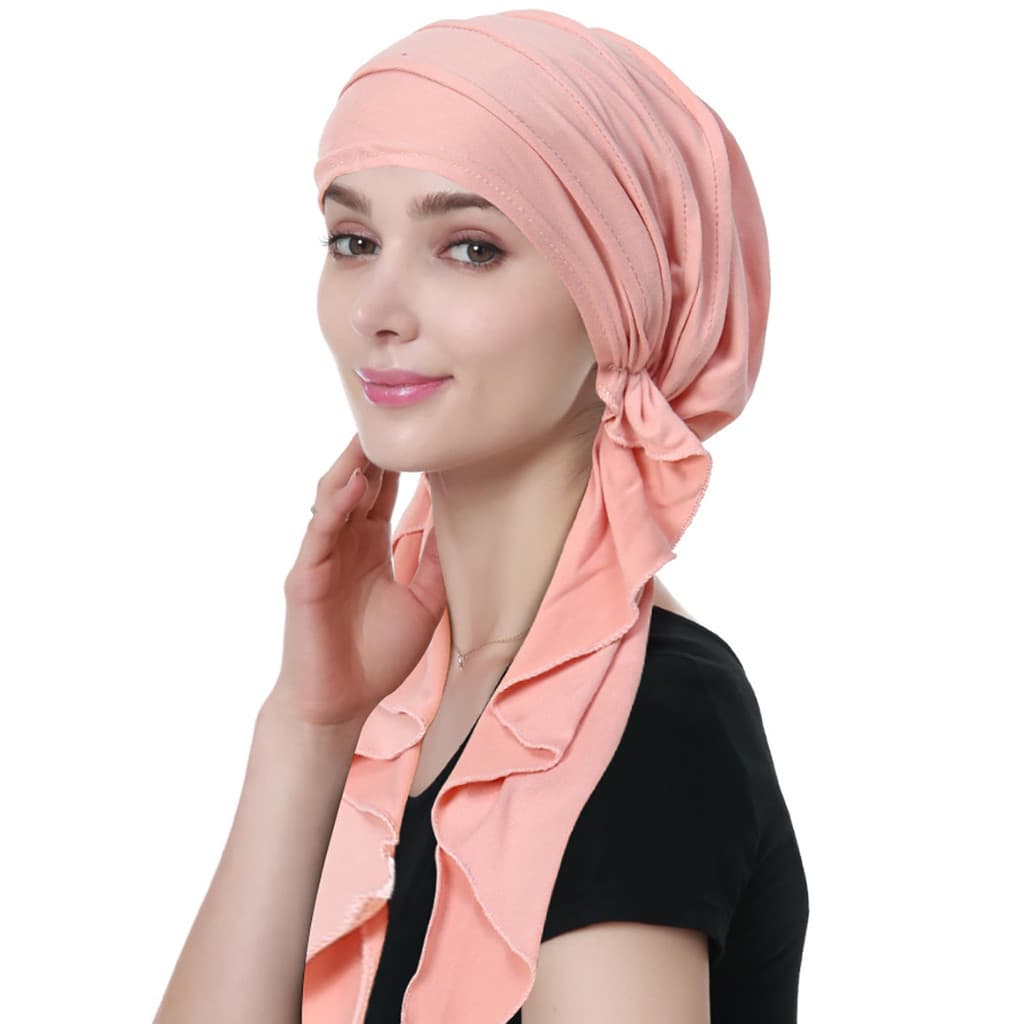 Boné turbante comércio exterior novo estilo cor sólida quatro barras avião boné lenço quimioterapia boné senhoras cauda