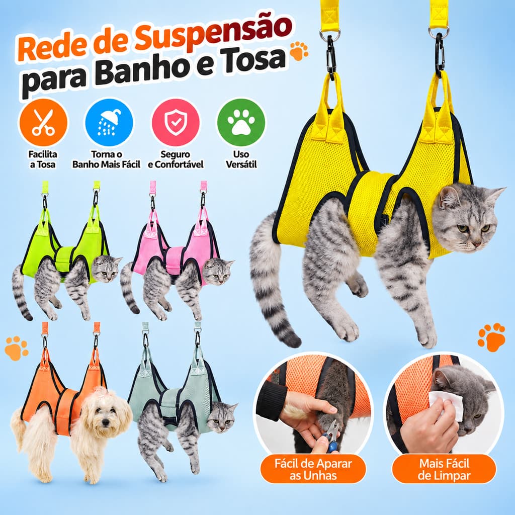 Rede De Contencao E Tosa Para Caes E Gatos Cortar Unha Banho Cuidados Pet Suspensa