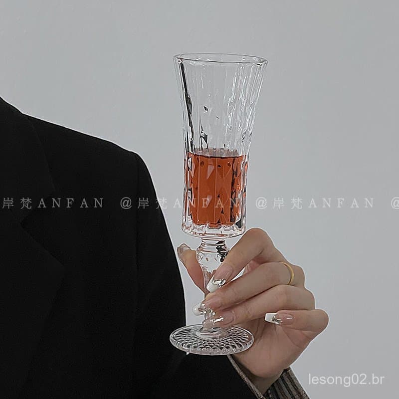 Taça de cristal com diamantes estilo Anfan, copo de vidro de alto valor, taça de champanhe retrô de nicho, taça para vin