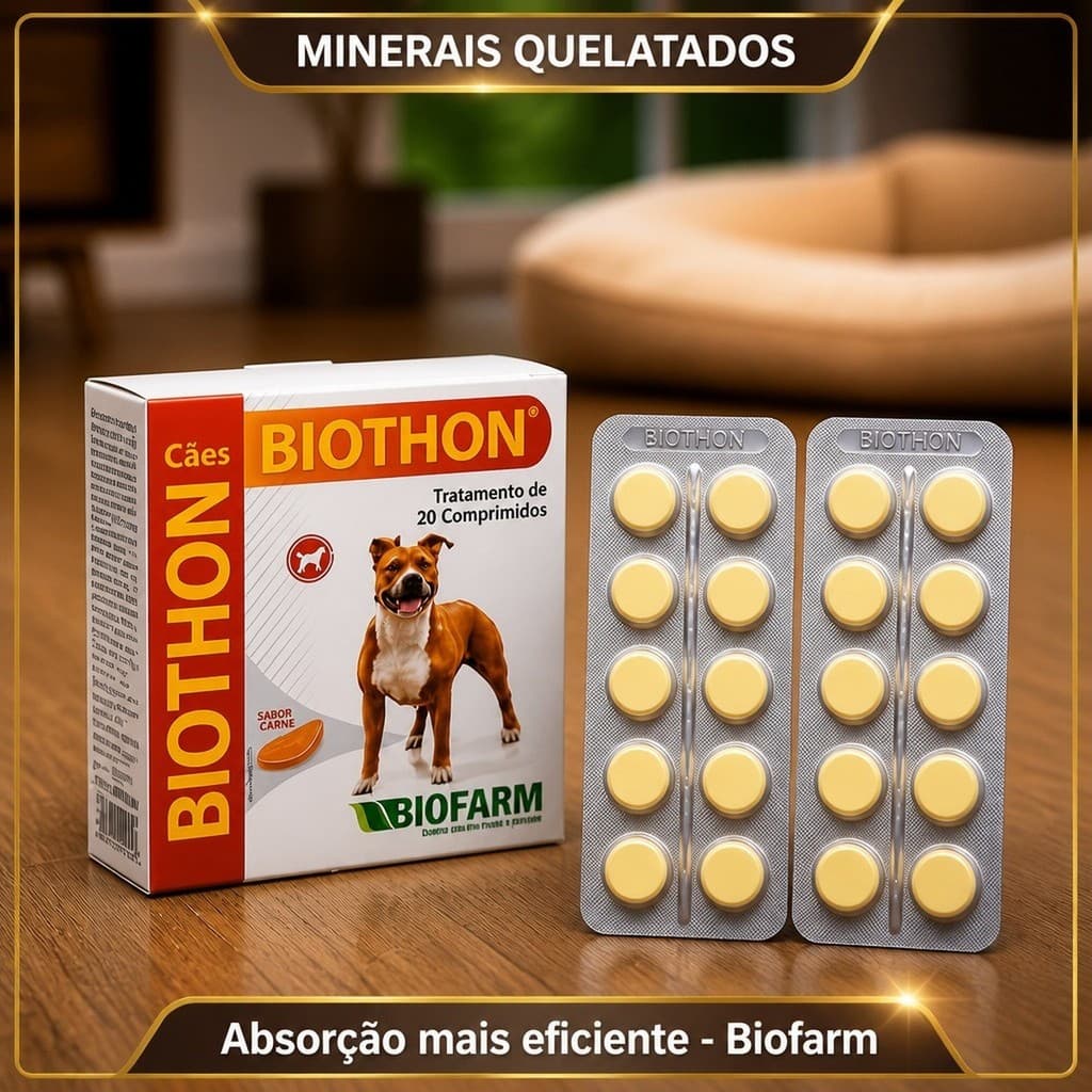 🐶 Biothon Suplemento Vitamínico Cães Filhote Adulto Idoso Crescimento e Disposição 20 Comprimidos 🦴