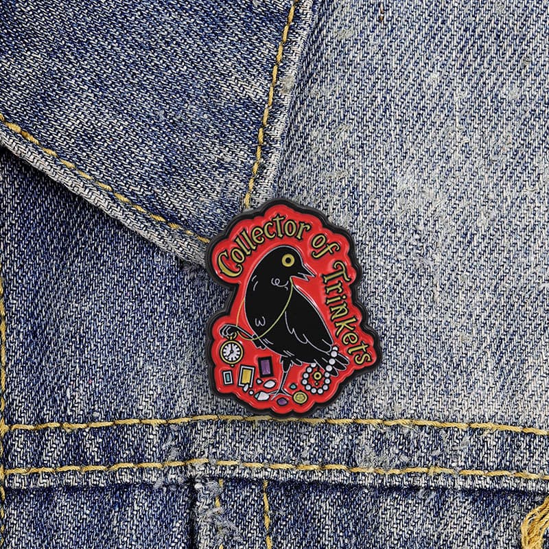 Vintage Corvo Esmalte Pino Trinket Coletor Gráfico Mochila Emblema Para Jaqueta Roupas Saco Decoração
