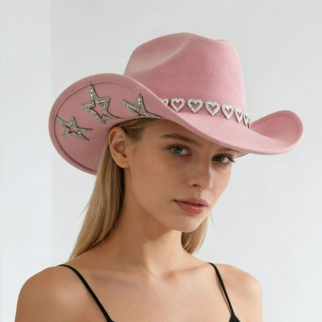 Moda ocidental estilo Cowboy chapéu cheio de diamante brilhante estrela coração acessórios chapéu superior chapéu de fel