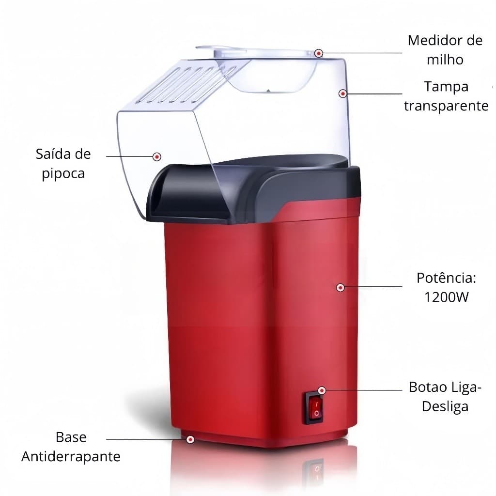 Pipoqueira Elétrica Ar Quente Sem Oleo Vermelha 1200W 110V