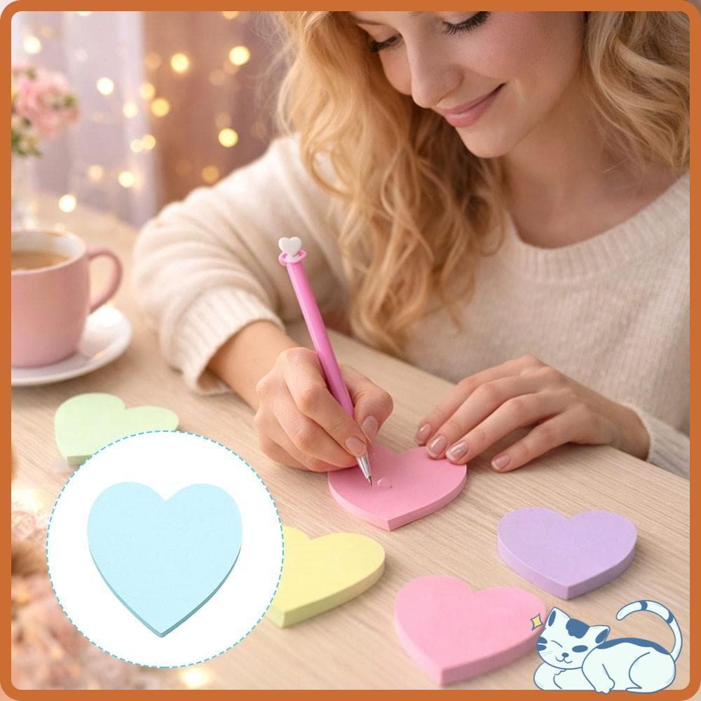 Notas Adesivas De Coração , 100 Folhas De Blocos De Autoadesivos Decorativos , Bloco Colorido De Papel Adesivo