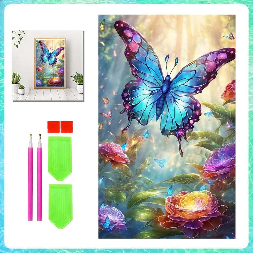 Pintura de Diamante 5D Quadrada 70x40cm Borboleta azul – terapia manual, presente criativo