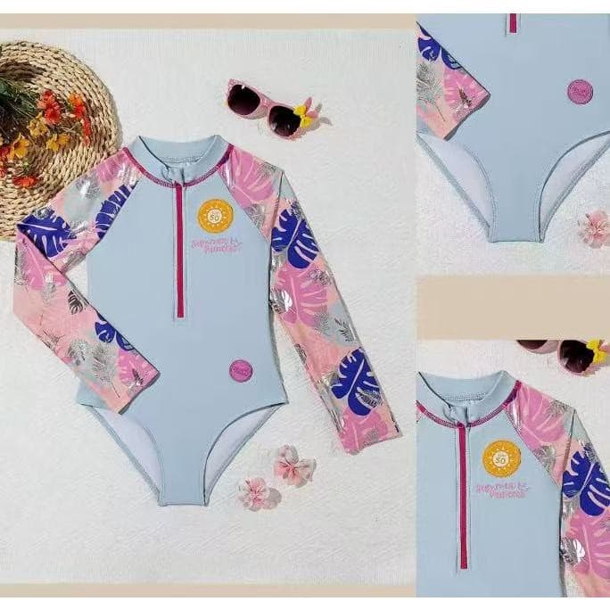 Maiô de Uma Peça com Manga Raglan  Autismo Proteção Solar UV50+ Natação e Estampada para Menina Pré-Adolescente
