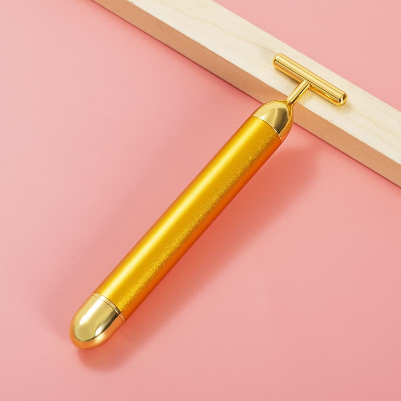 Instrumento de beleza vibratório em forma de T Gold Beauty Bar Massageador(L1)