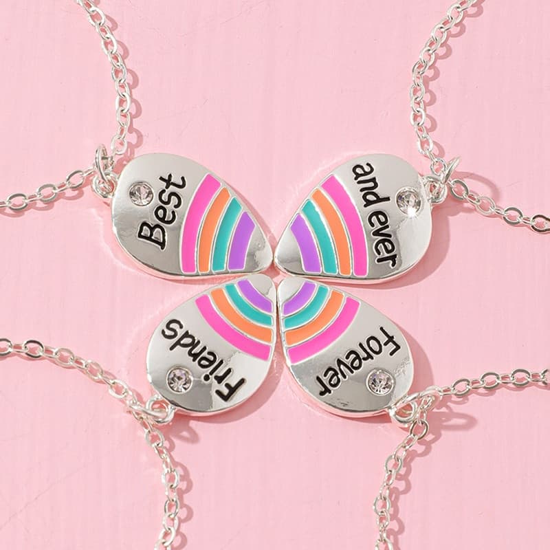 4Pcs/set Cute Rainbow Pendant Necklaces Para Meninas Melhores Amigas Sempre E Colar BFFJewelry Friendship Gifts