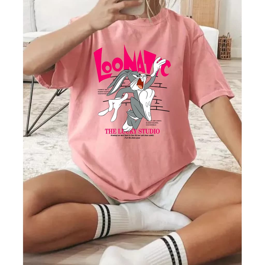 Camisa T- Shirt Feminina Loonatic Pernalonga Oversized  Academia Blusão Fitness Moda Gym