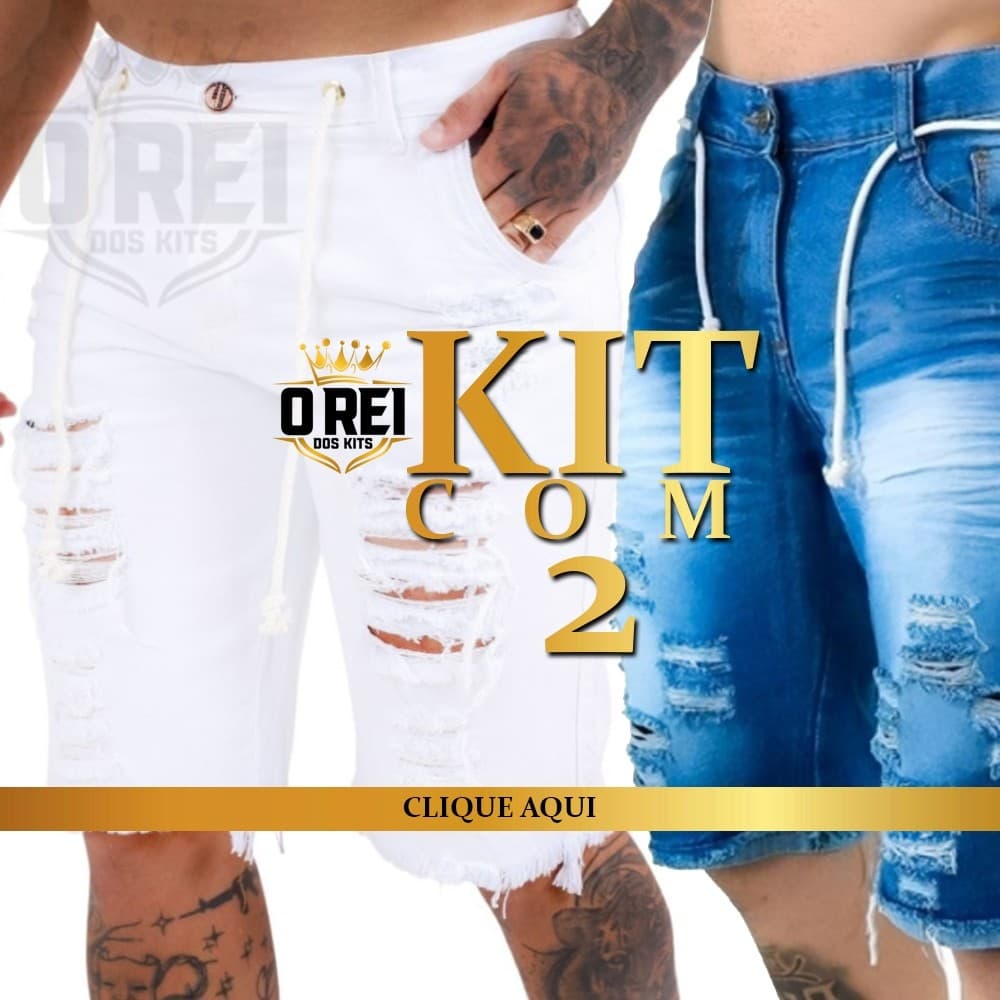 Kit com 2 Bermuda Jeans Masculina Rasgada Modelo Jogador Envio hoje