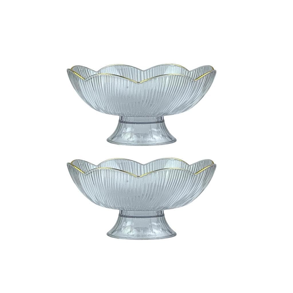Kit 2 Fruteiras Plastico Saladeira Chic Centro de Mesa Decoração Cozinha Porta Frutas Borda Dourada