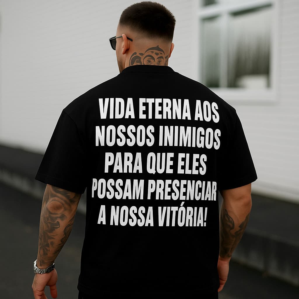Camisa Camiseta Estampada Frase Motivacional Estilo Streetwear Vida Eterna Hip Hop