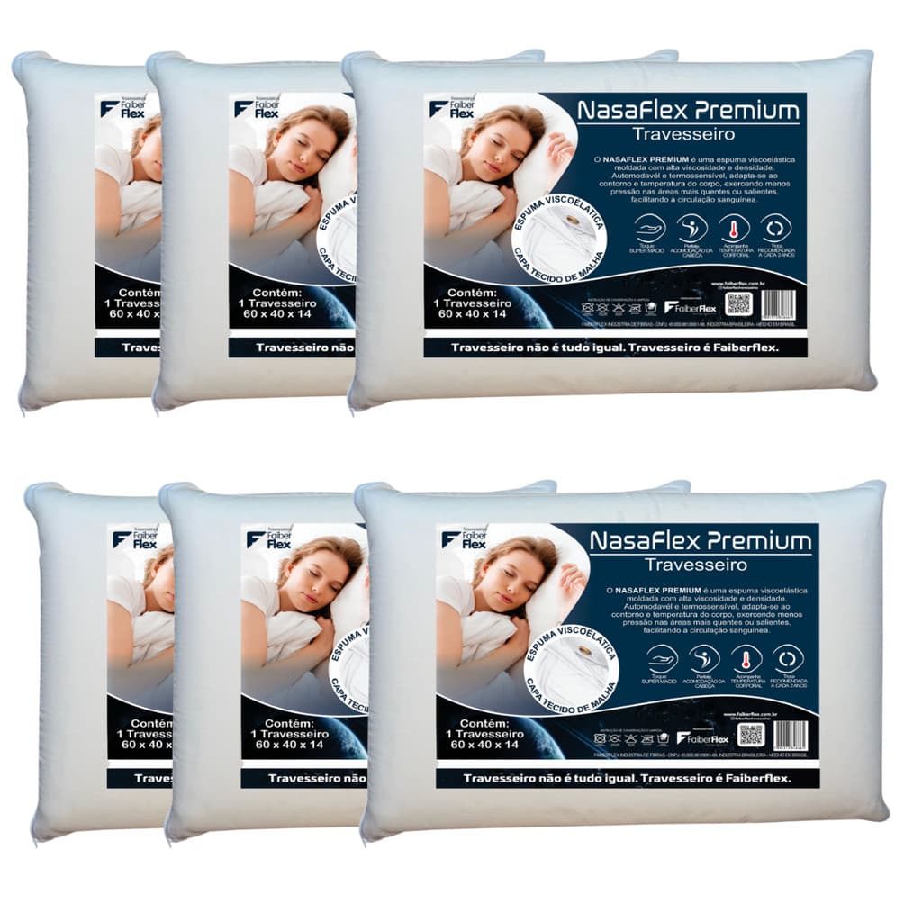 Kit 6 Travesseiros Nasa Premium Faiber Flex Viscoelástico