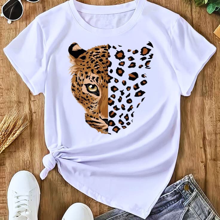 Camiseta Feminina Blusinha Blusa elegante T Shirt Básica 100% Algodão Onça envio já