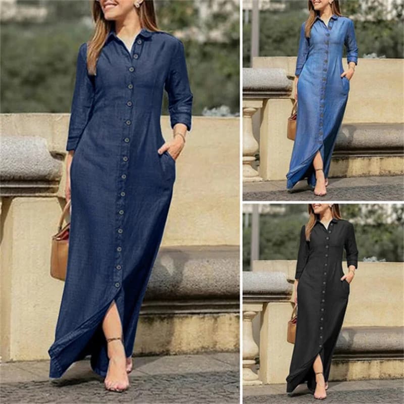 2025 Outono Novo Vestido Longo Jeans casual Feminino