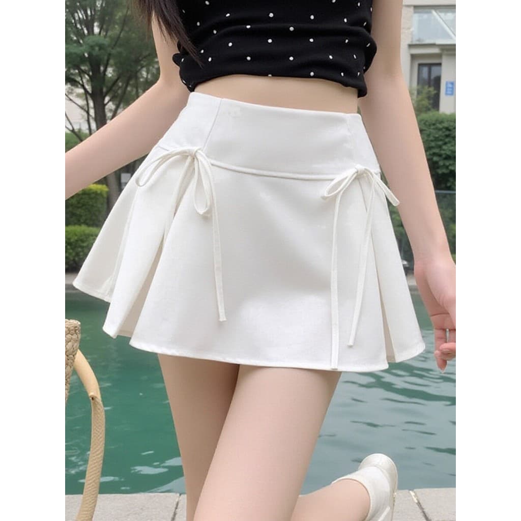 Gravata borboleta de cor sólida versão coreana Anti-reflexo saia de cintura alta novo estilo verão doce picante mais mag