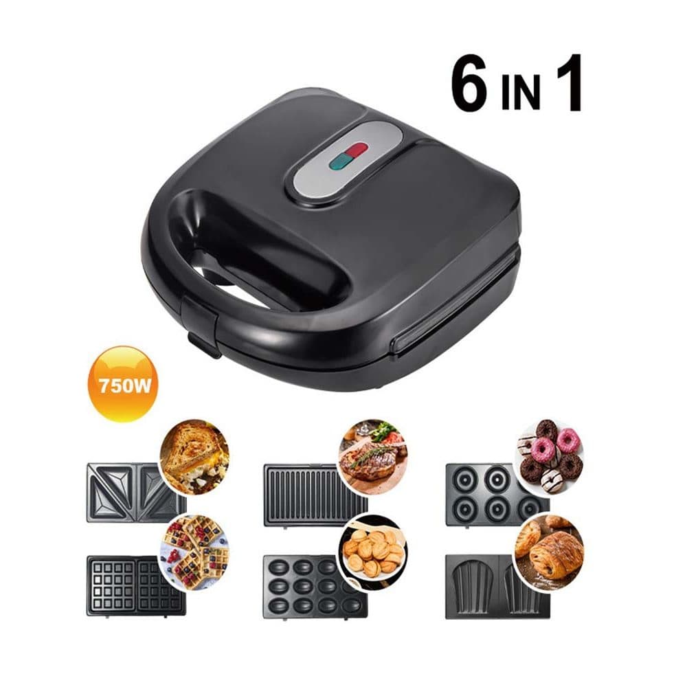 Sanduicheira panini torradeira 6 em 1 sanduíche Máquina de Waffle Bife Máquina de café da manhã