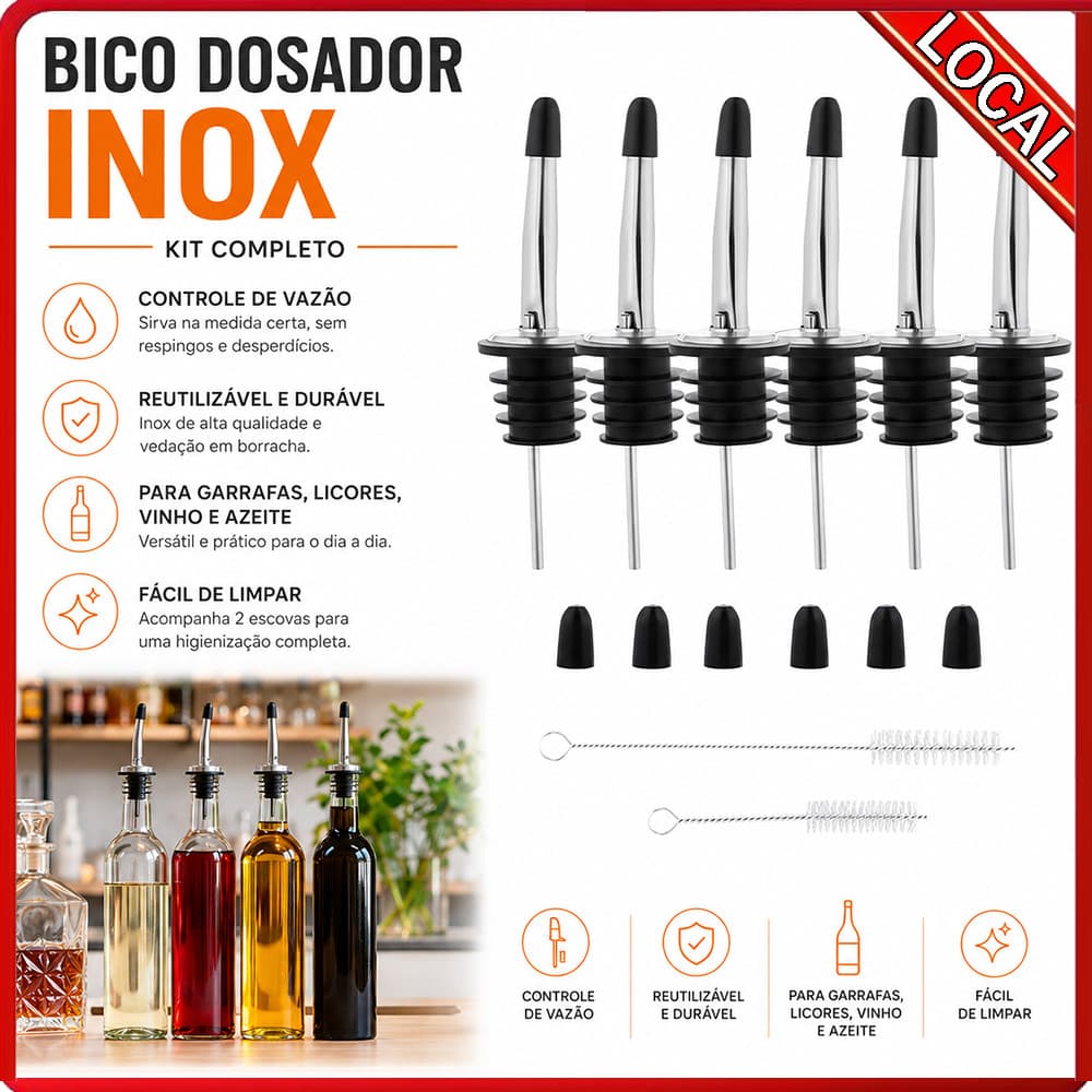 6 despejadores de vinho, (comprimento 11.3 cm), Material de aço inoxidável, equipado com 6 capas antipoeira, 1 escova lo