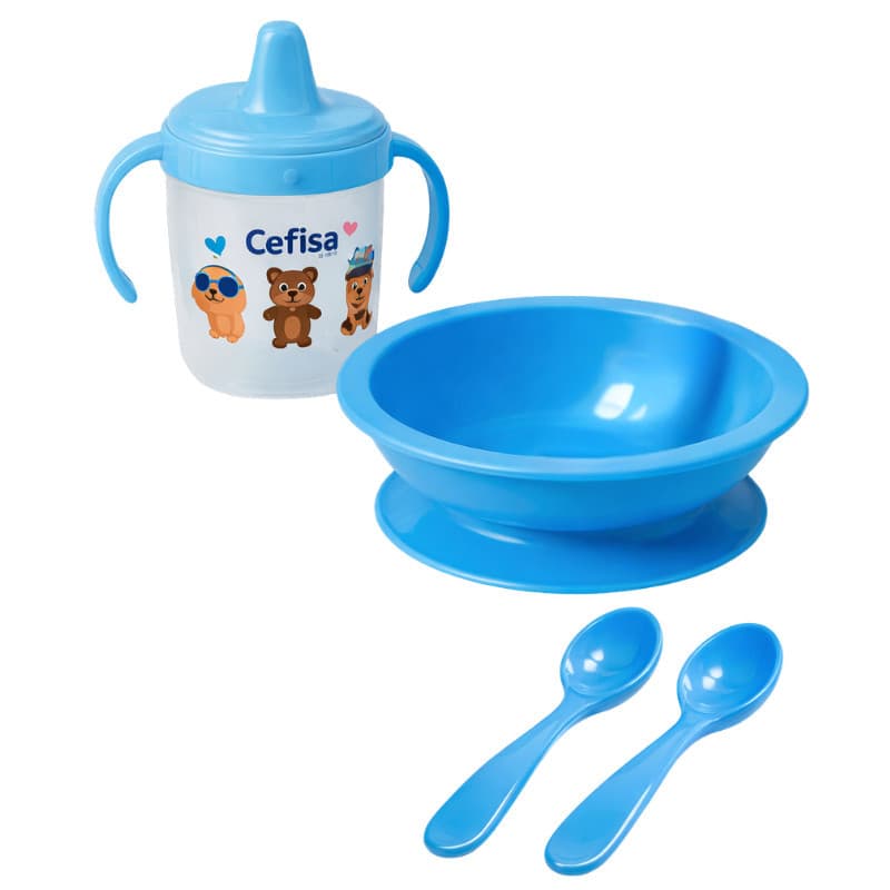 Kit Refeição Infantil Prato com Ventosa Copo com Bico e 2 Colheres Cefisa Plus Alimentação