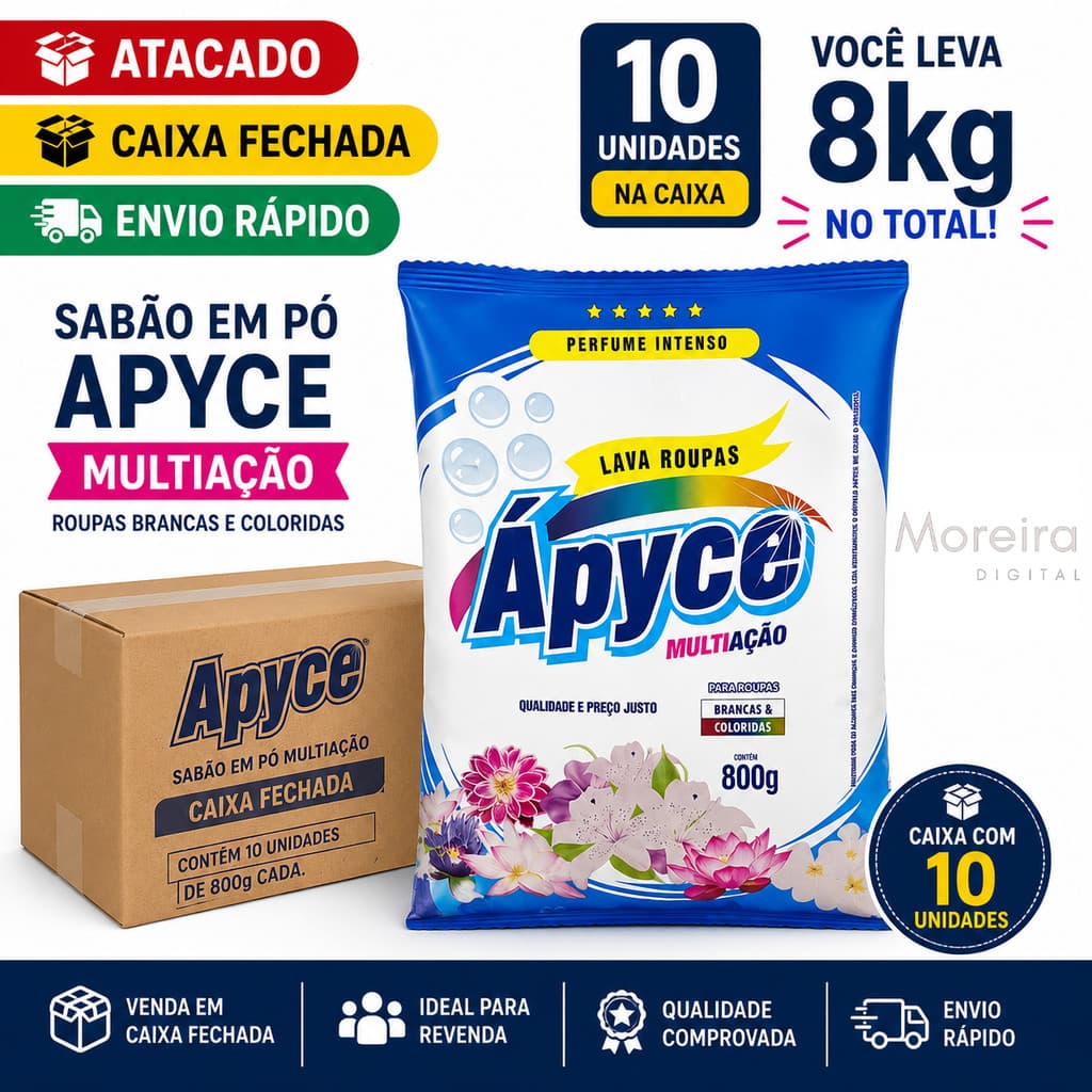 Sabão em Pó Apyce 800g Caixa Fechada 10 Unidades Atacado 8kg Total Revenda