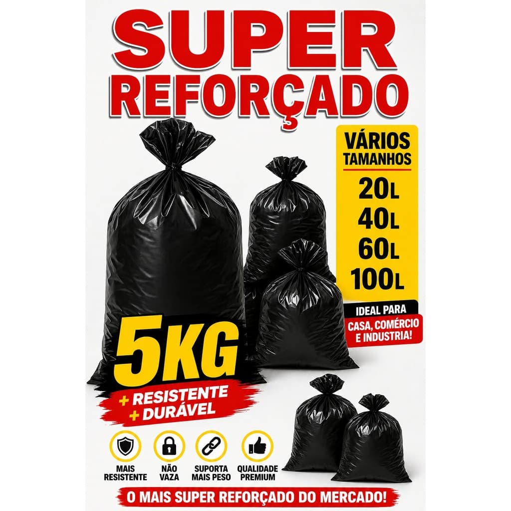 Saco de Lixo Super Reforçado Industrial 5kg Resistente Economico Alta Qualidade Peso Pesado Forte