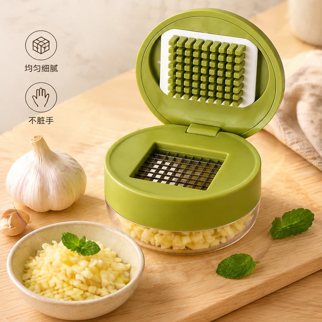 Prensa de alho tipo Push, aço inoxidável, cozinha doméstica, pequeno batedor de alho, Manual multifuncional, alho picado
