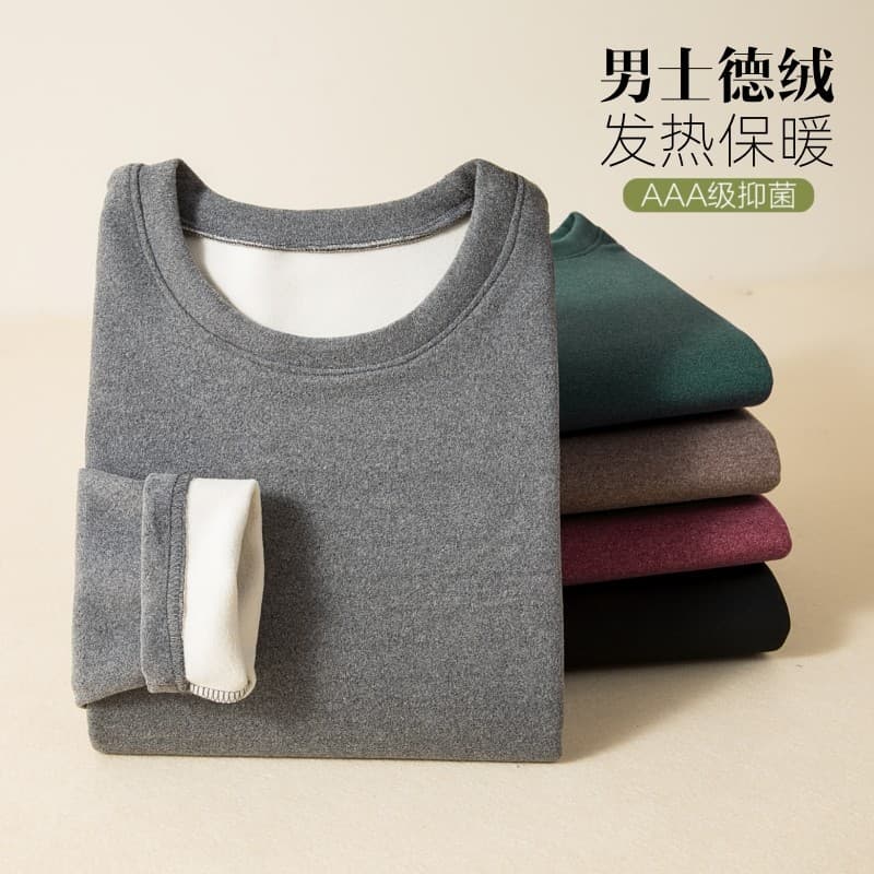 Veludo alemão masculino outono inverno Casual quente forro de lã interno engrossado camisa de fundo em torno do pescoço