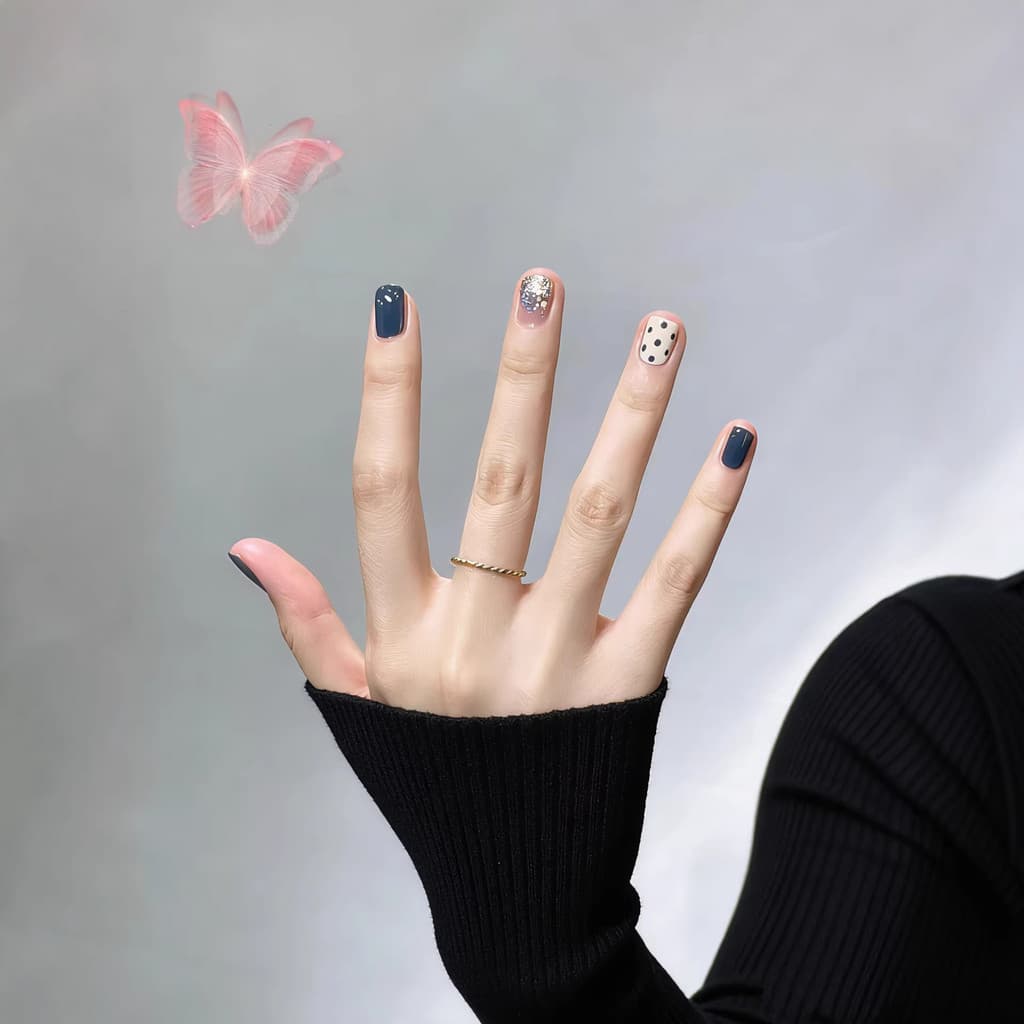 Azul marinho Geyu feito à mão usando unhas manicure clareamento manicure adesivos remendo de unhas