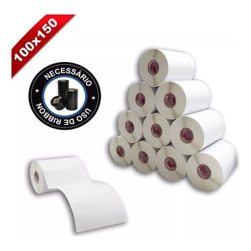 10 Rolos Etiqueta 10x15 100x150 Couche Serrilha Zebra Elgin NECESSARIO RIBBON