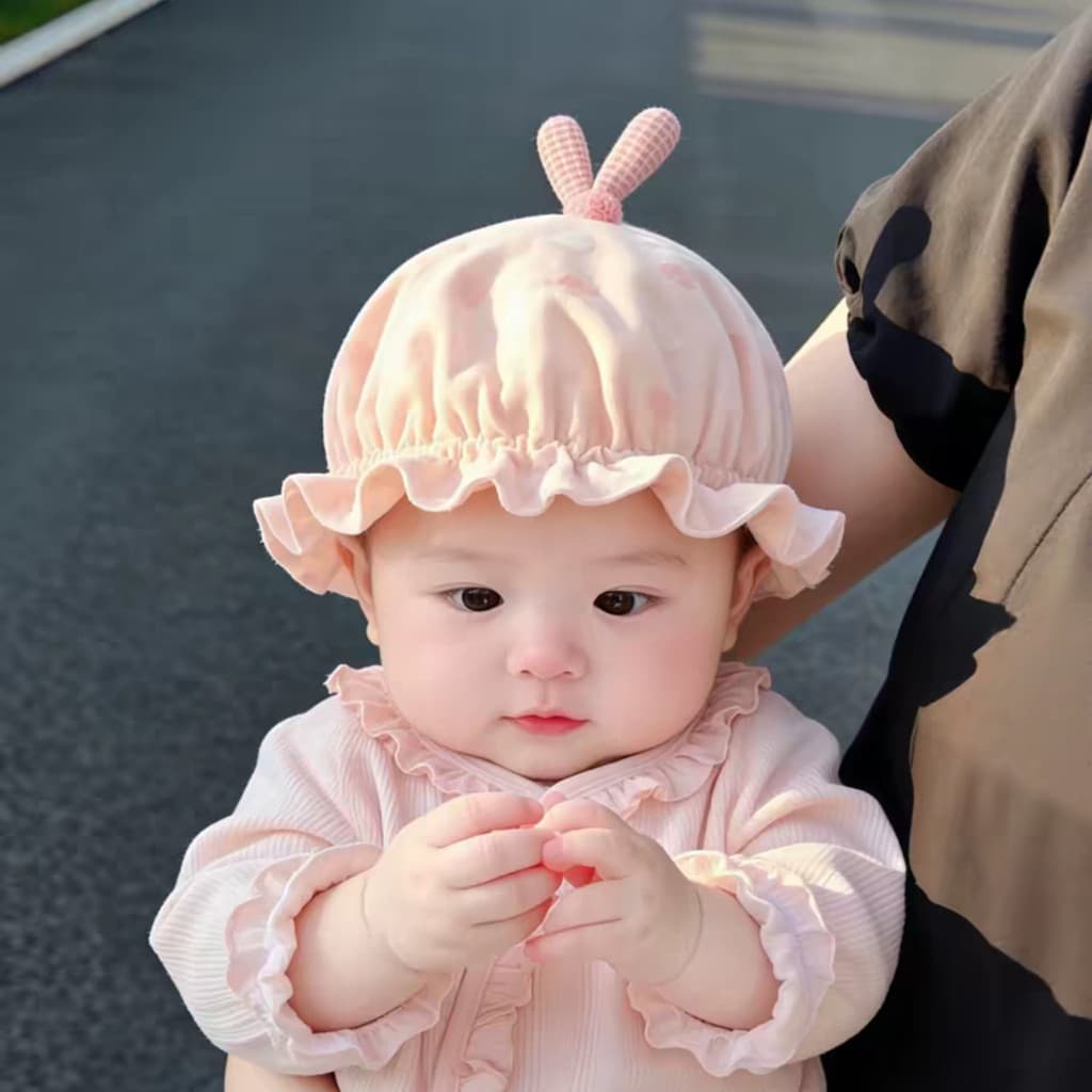 Chapéu de passeio para bebês, chapéu fino e fofo para primavera e verão, chapéu balde com babados para bebês recém-nasci