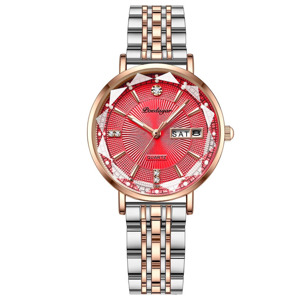 Relógio feminino luminoso à prova d'água, novo estilo, calendário duplo, relógio de pulso de quartzo, transmissão ao viv