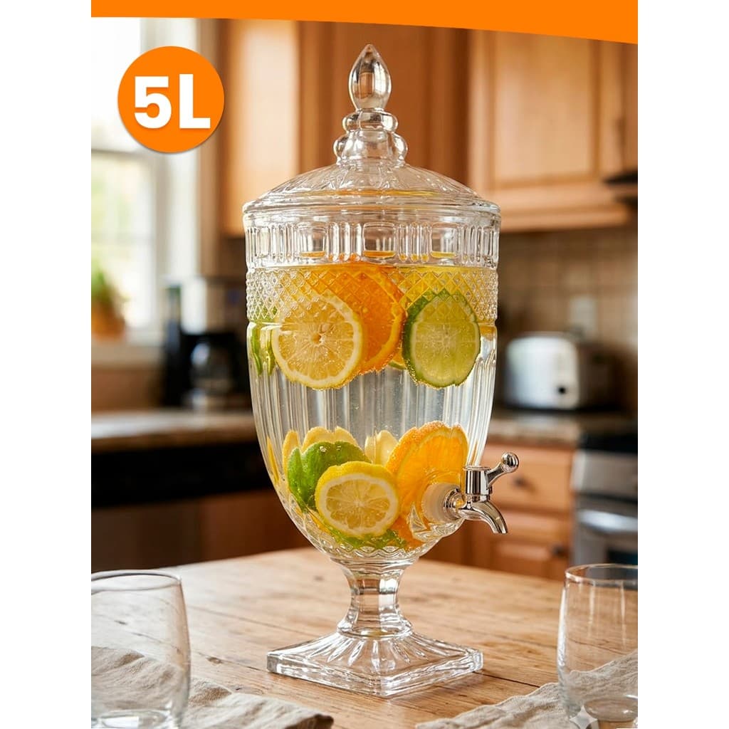 Suqueira Imperial Com Torneira 5 Litros Jarra De Vidro Cristal Dispenser Água Saborizada Sucos
