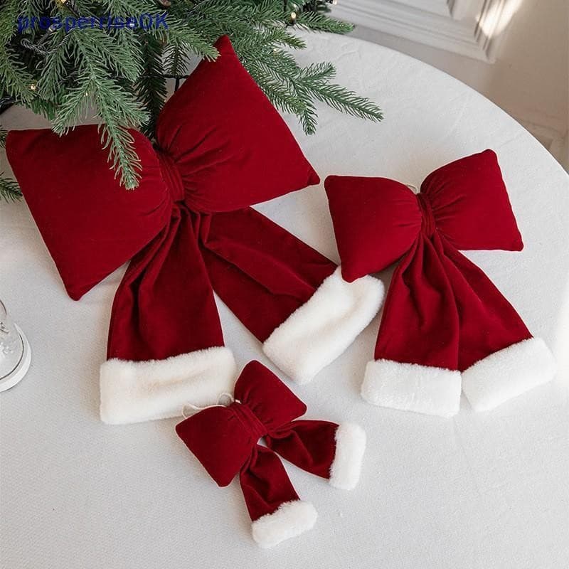 [newpros] Decoração De Laço De Natal Veludo Vermelho Arco Nó Baubles Enfeites Pendurados DIY Árvores Pingente Para Decor