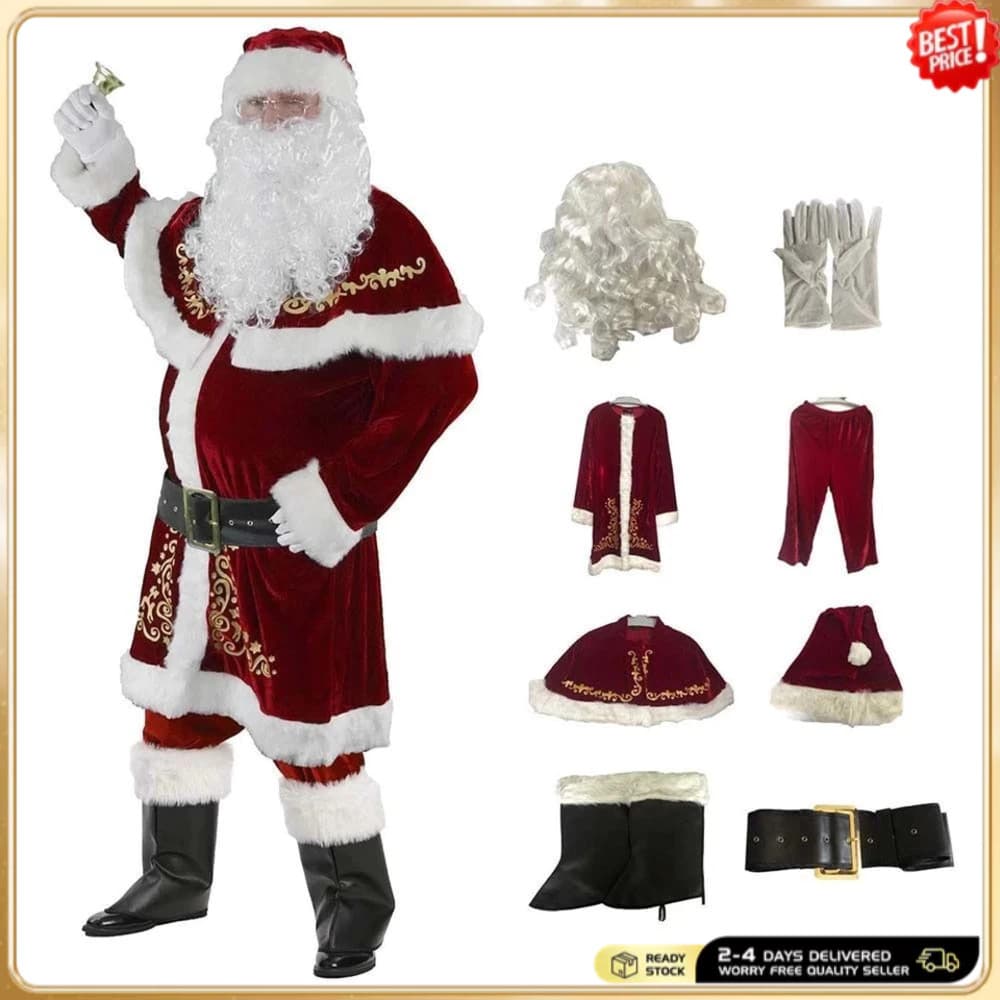 Fantasia de Papai Noel para Homens, Traje Profissional Masculino Adulto, Roupa de Natal