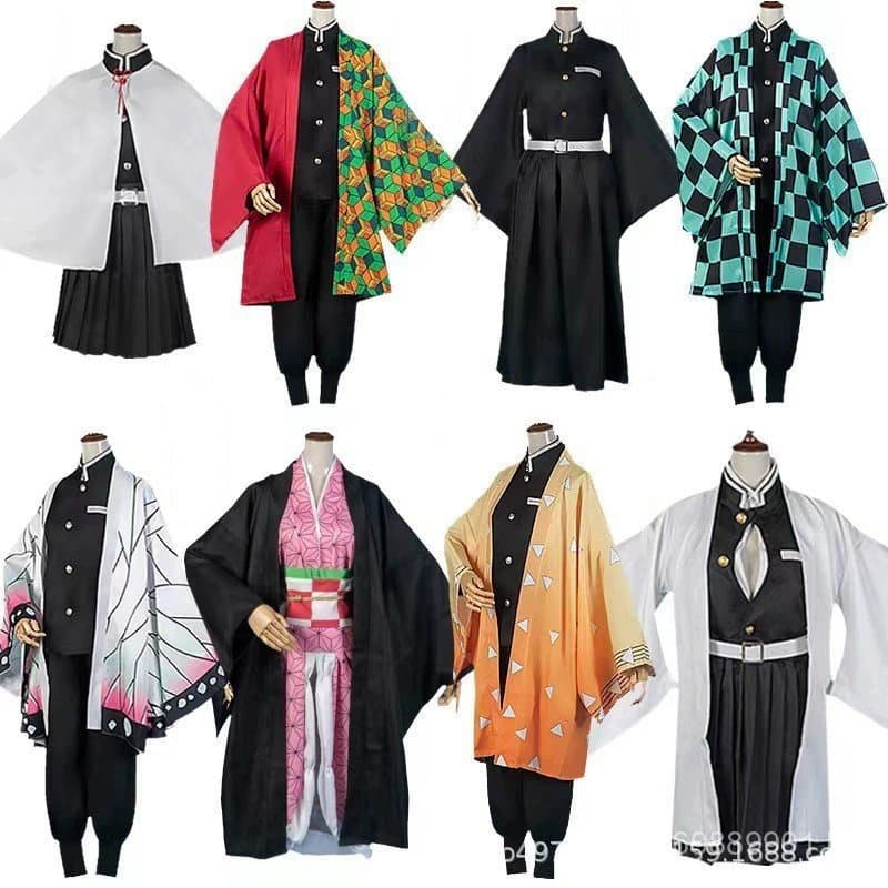 Conjunto de Cosplay Nezuko Tanjiro Zenitsu Shinobu - Uniforme de Demon Slayer para Crianças, Adultos, Homens e Mulheres
