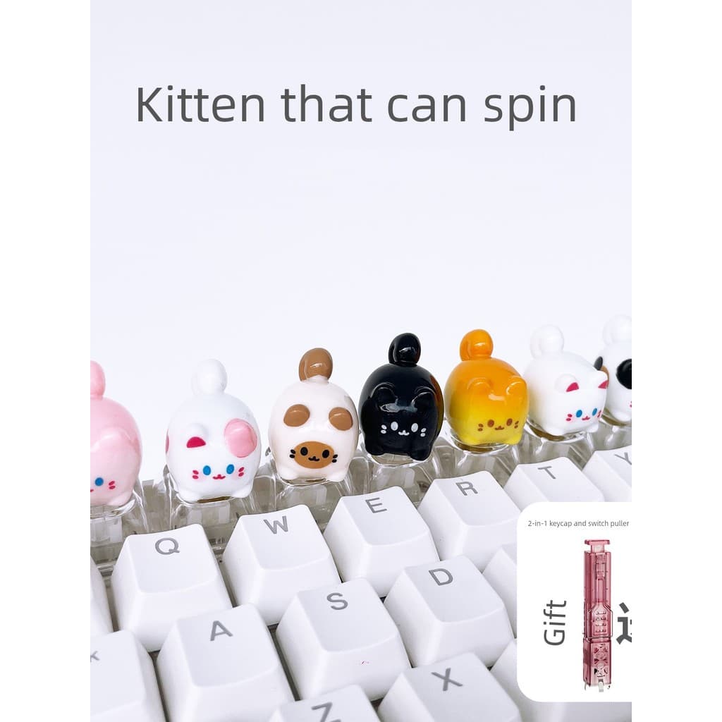Keycap de gato giratório único desenho animado resina fofa translúcida teclado mecânico personalizado decoração cruzada